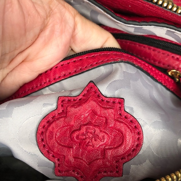 NWOT Cranberry Red Pebble Leather Large Satchel Crossbody Barrel Bag - Picture 10 of 15